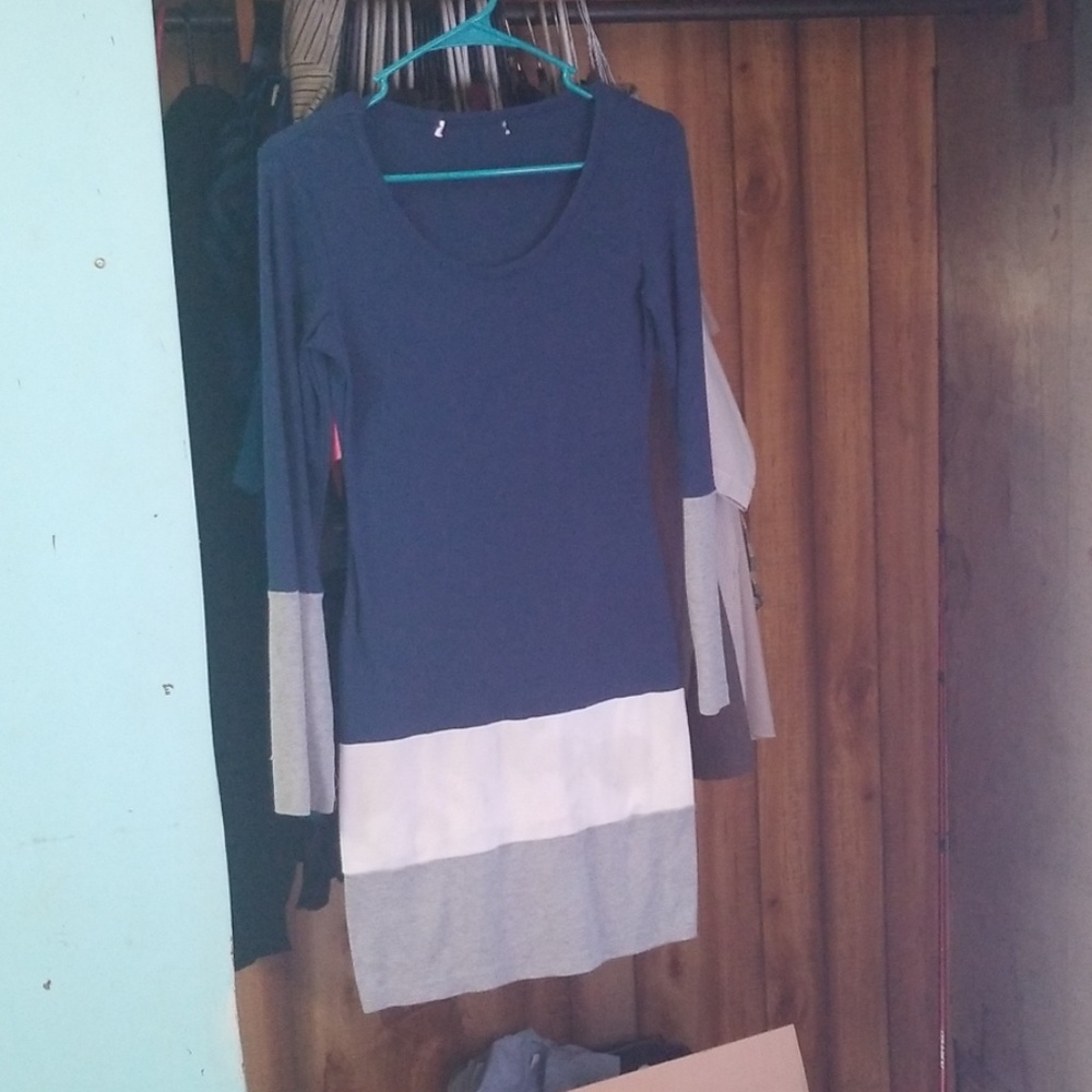 Navy, white and gray dress